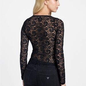 Guess Black Lace Long Sleeve bodysuit